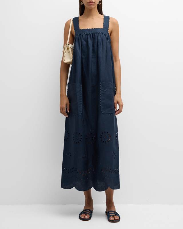 Sleeveless Scalloped Eyelet Midi Dress
